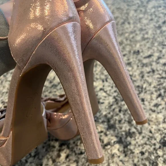 Jessica Simpson Womens Sz 10 Rose Gold Glitter Platform Heels Pink GUC - Picture 5 of 8